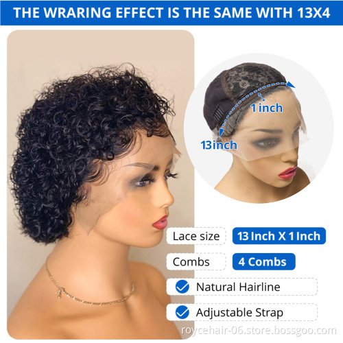 Curly Hair Ear to Ear Lace Wigs Vendor, 12a Brazilian Virgin Human Hair Pixie Cut Curl 13x1 Swiss Lace Front Wig For Women